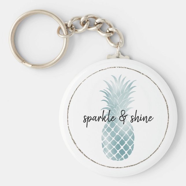 Aqua Silver Glam Glitz Pineapple Keychain (Front)