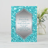 Aqua Silver Glitter Glam Birthday Party Any Event Invitation (Standing Front)