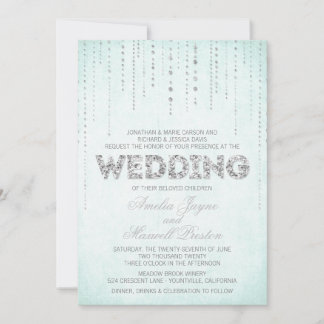 Aqua & Silver Glitter Look Wedding Invitation