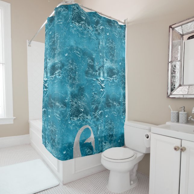 Aqua Silver Mermaid Shower Curtain (In Situ)