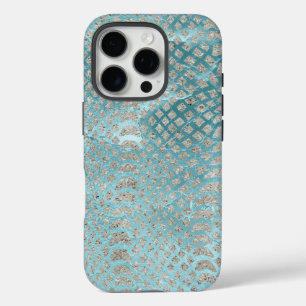 Aqua Silver Snake Print iPhone 16 Pro Case