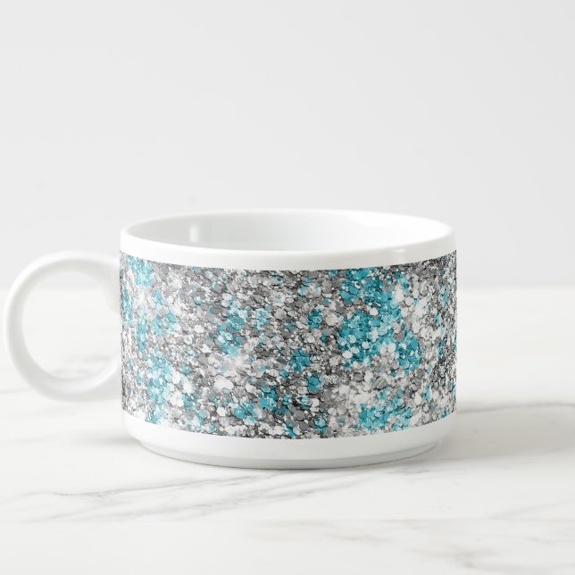 Aqua Silver Unicorn Glitter Sparkle Birthday  Bowl (Right)