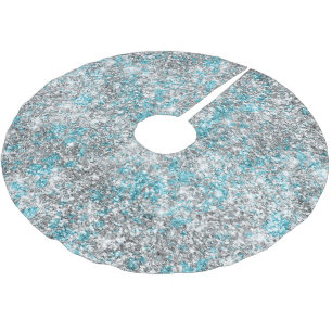 Aqua Silver Unicorn Glitter Sparkle  Brushed Polyester Tree Skirt