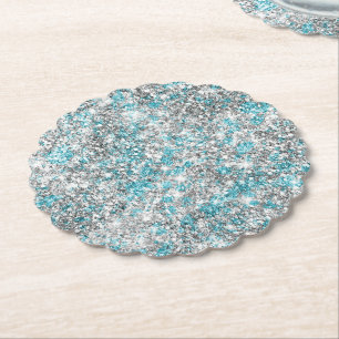 Aqua Silver Unicorn Glitter Sparkle Paper Coaster