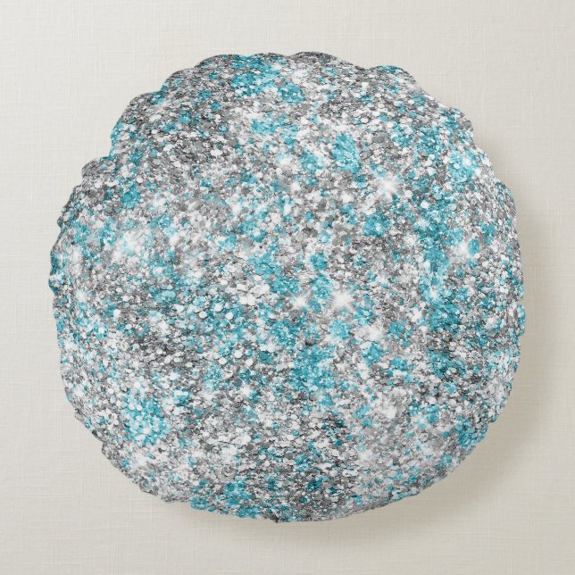 Aqua Silver Unicorn Glitter Sparkle  Round Pillow (Front)