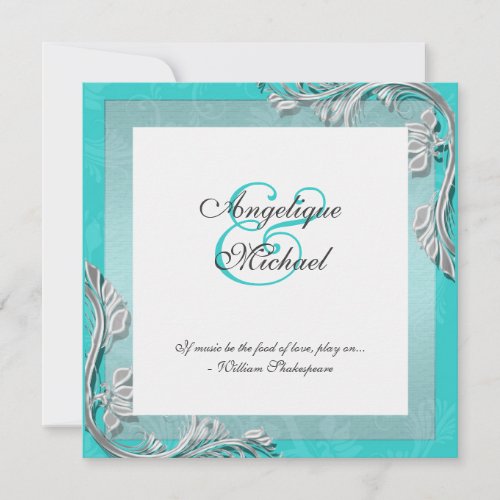 Aqua silver wedding anniversary engagement personalized invitations