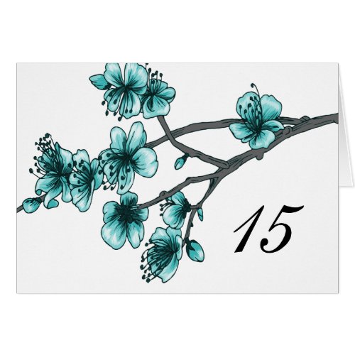 Aqua Simple Cherry Blossoms Table Number Card