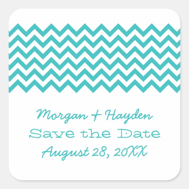 Aqua Simple Chevron Save the Date Stickers (Front)