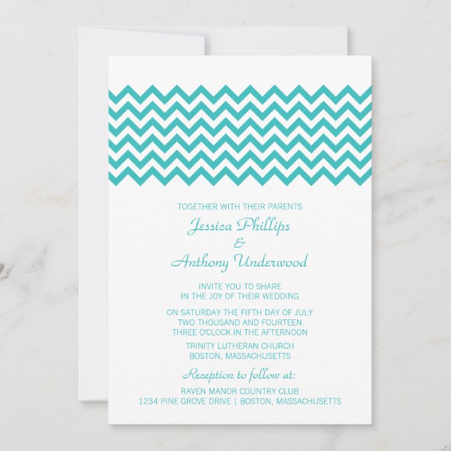 Aqua Simple Chevron Wedding Invite (Front)