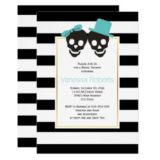 Aqua skulls and stripes wedding bridal shower invitation