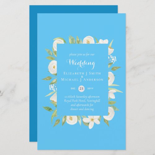 Aqua Sky Blue Floral Budget Wedding Invite A9