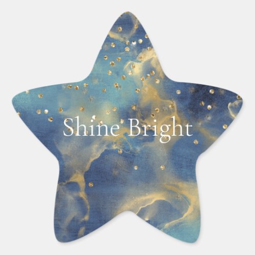 Aqua Sky Blue Gold Glitzy Confetti Sparkle     Star Sticker