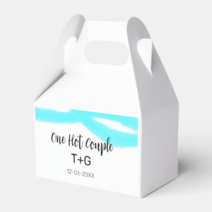Aqua sky blue pastel one hot couple add name date favor boxes