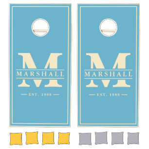 Aqua Sky Name & Initial Overlay Cornhole Set