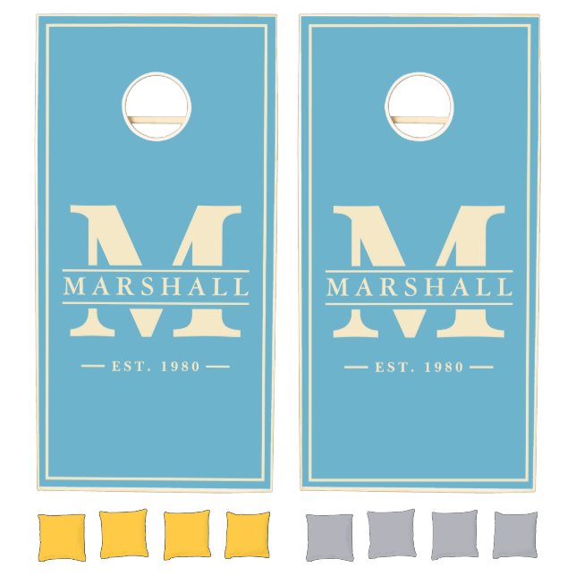 Aqua Sky Name & Initial Overlay Cornhole Set (Set)