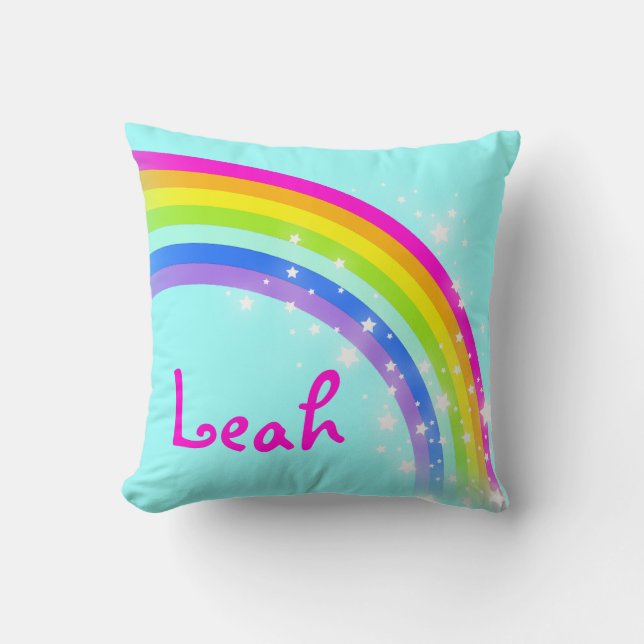 Aqua sky rainbow pink name pillow (Front)