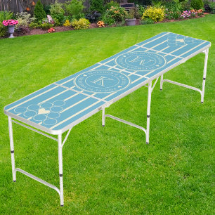 Aqua Sky Striping Wedding Monogram Heart Beer Pong Table