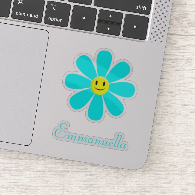 Aqua Smiling Daisy Personalized Sticker (Detail)