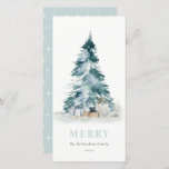 Aqua Snow Watercolor Pine Christmas Tree Gifts Holiday Card<br><div class="desc">If you need any further customisation please feel free to message me on yellowfebstudio@gmail.com.</div>