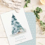 Aqua Snow Watercolor Pine Christmas Tree Gifts Holiday Card