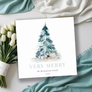 Aqua Snow Watercolor Pine Christmas Tree Gifts  Holiday Card