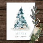 Aqua Snow Watercolor Pine Christmas Tree Gifts Holiday Postcard<br><div class="desc">If you need any further customisation please feel free to message me on yellowfebstudio@gmail.com.</div>