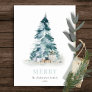 Aqua Snow Watercolor Pine Christmas Tree Gifts Holiday Postcard