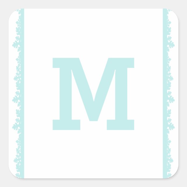 Aqua Snowflake Frame Holiday Monogram Square Sticker (Front)