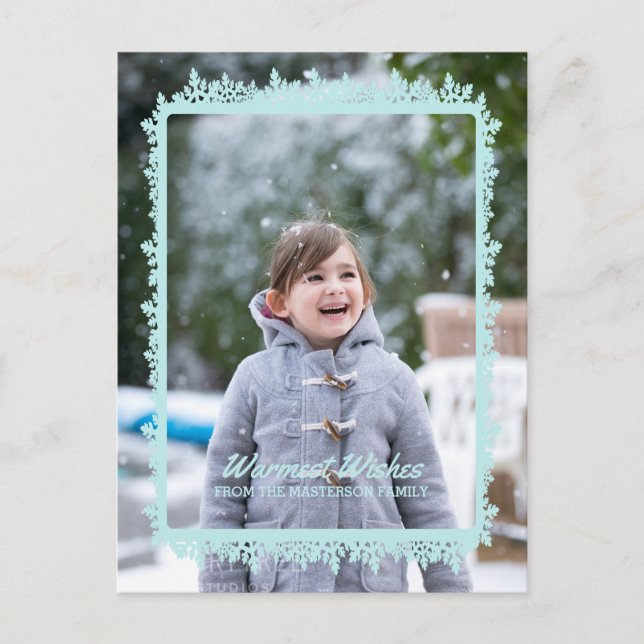Aqua Snowflake Frame Holiday Photo Postcard (Front)