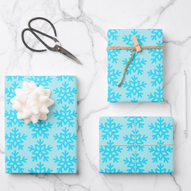 Aqua Snowflakes Cute Wrapping Paper Sheets (Front)