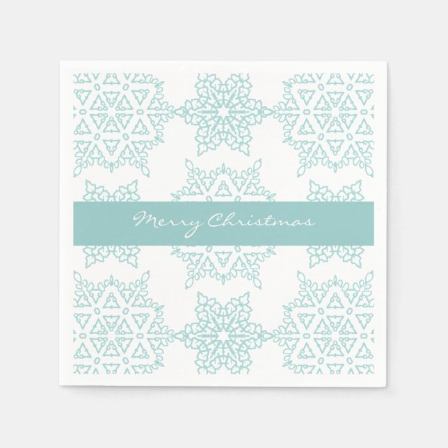 Aqua Snowflakes Merry Christmas Holiday Napkins (Front)