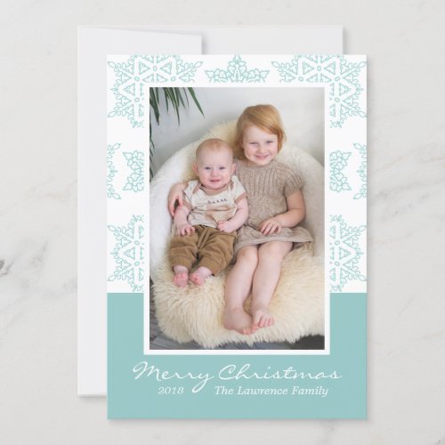 Aqua Snowflakes Merry Christmas Photo Holiday Card