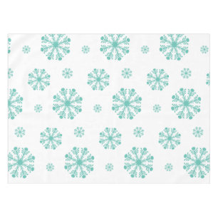 Aqua Snowflakes on White Holiday Tablecloth