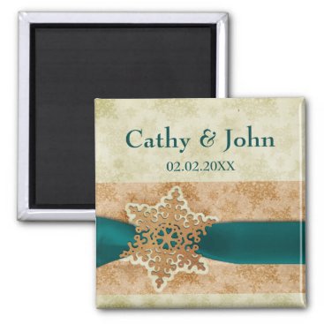aqua snowflakes save the date magnets