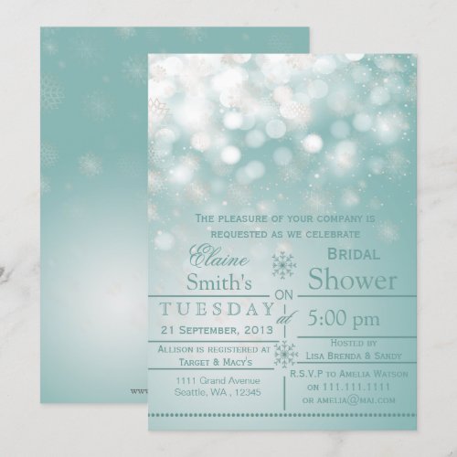 aqua snowflakes Winter Bridal shower Invite