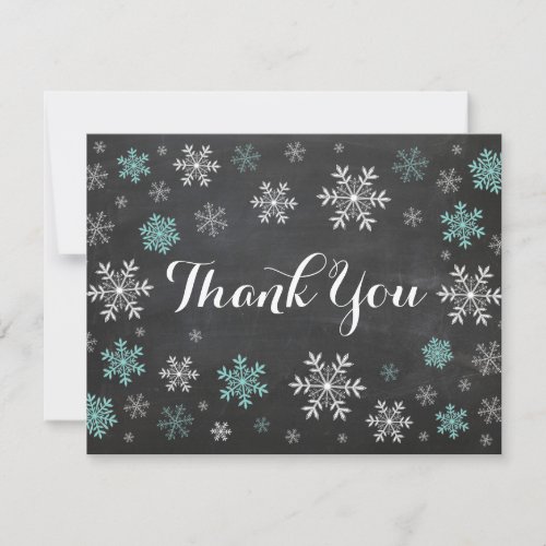 Aqua Snowflakes Winter Chalkboard Thank You Card