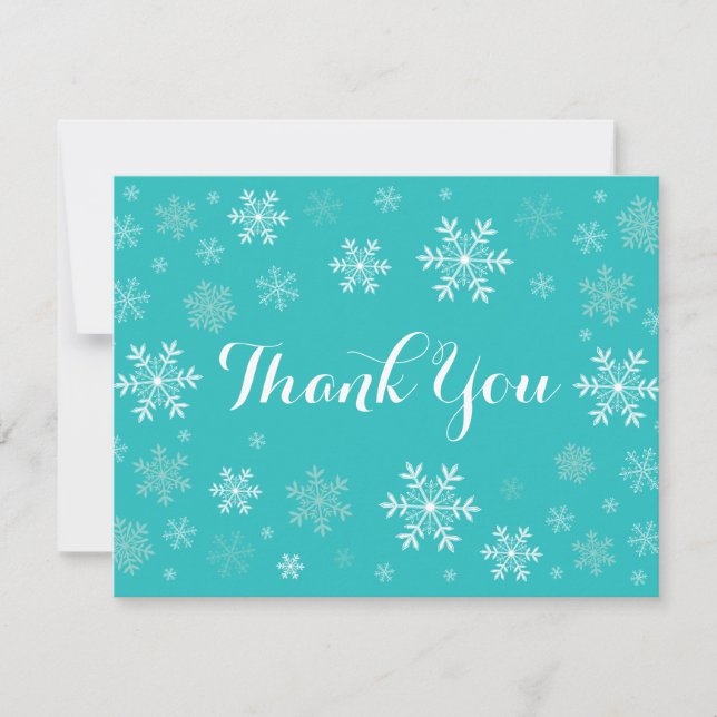 Aqua Snowflakes Winter Thank You Card (Front)