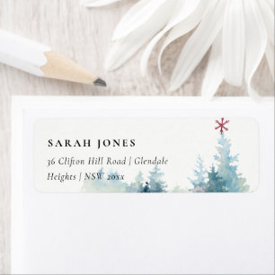 AQUA SNOWY FOREST PINE TREE CHRISTMAS STAR ADDRESS LABEL