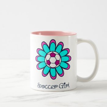 Aqua Soccer Girl Two-tone Coffee Mug by SportsGirlStore at Zazzle