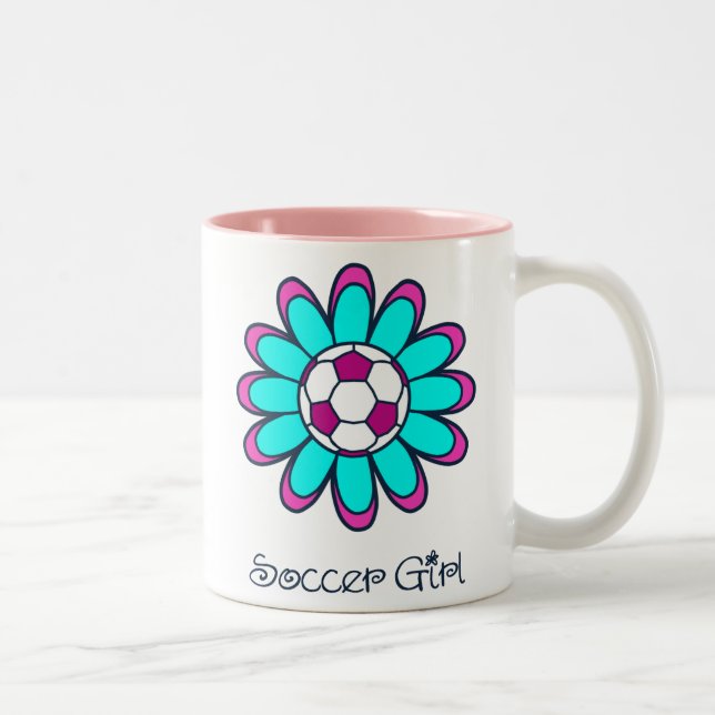 Aqua Soccer Girl Two-Tone Coffee Mug (Right)