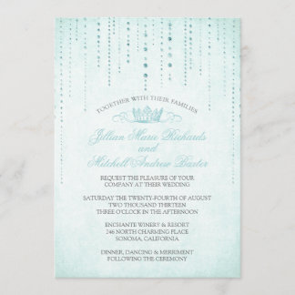 Aqua Sparkles & Crown Fairytale Wedding Invitation