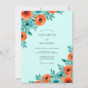 Aqua Spirited Botanical Wedding Invitation