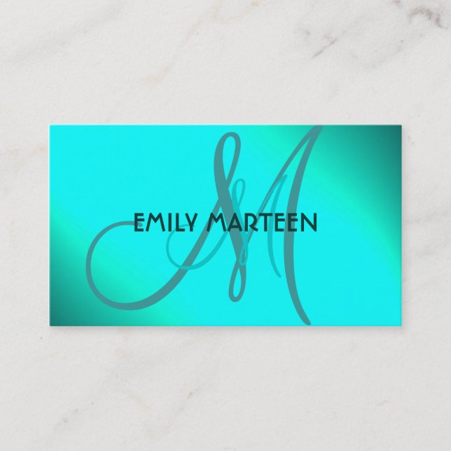 Aqua splash colorful monogram custom cards (Front)
