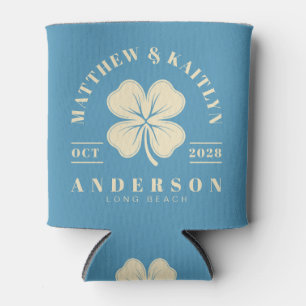 Aqua Splash Irish Lucky Clover Wedding Crest Can Cooler