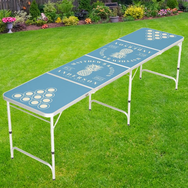 Aqua Splash Tropical Pineapple Wedding Crest Beer Pong Table (Creator Uploaded)