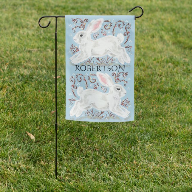 Aqua Spring Easter Bunny Rabbit Custom Welcome  Garden Flag (In SItu)