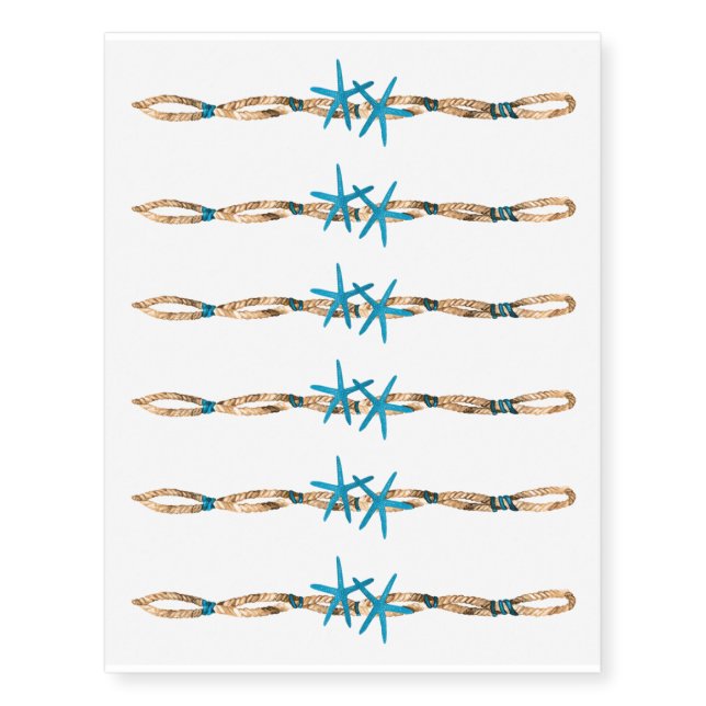 Aqua Starfish and Nautical Rope Temporary Tattoos (Front)