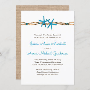 Aqua Starfish and Nautical Rope Wedding 2 Invitation