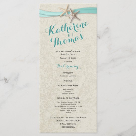 Aqua Starfish And Ribbon Beach Wedding Program Zazzle Com