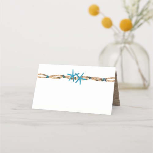 Aqua Starfish and Rope Wedding Place Card